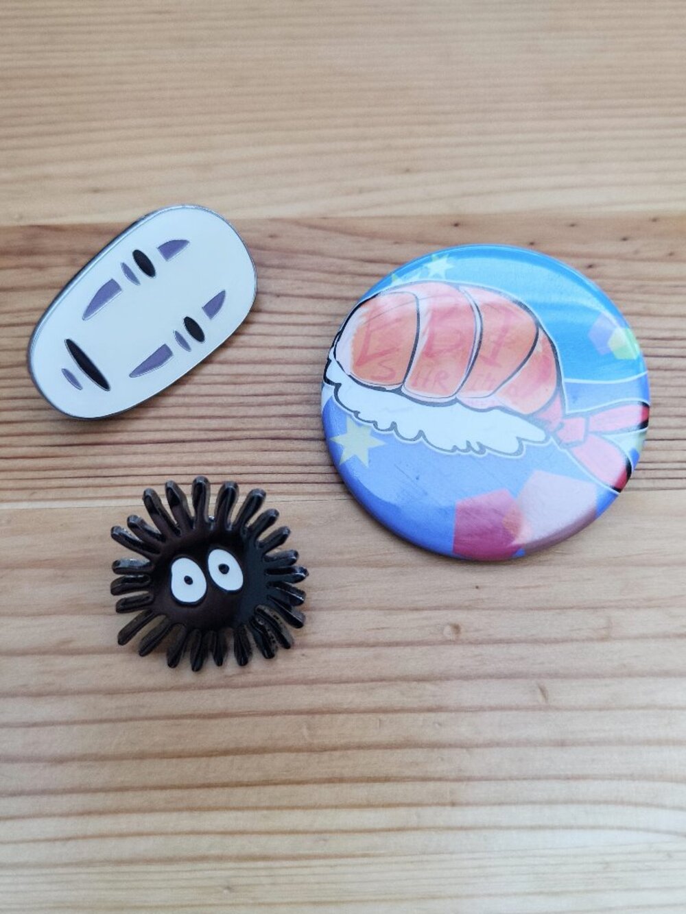Japanese Style Pins - Sushi, Studio Ghibli No Face & Soot Sprite
